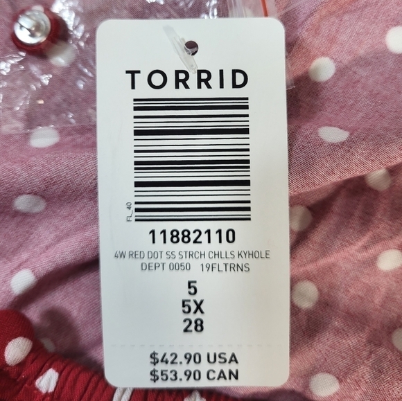 NWT Torrid Red Polka Dot Stretch Challis Off Shoulder Blouse - Picture 4 of 5